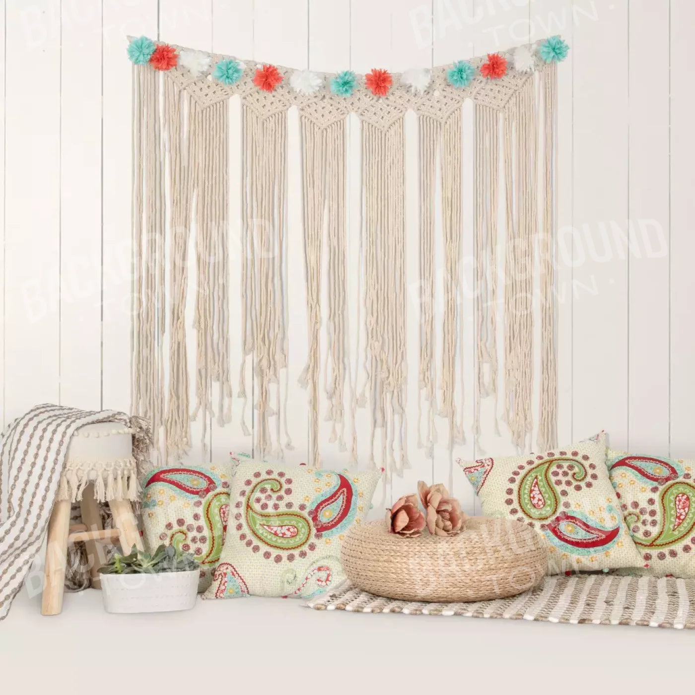 Happy Boho 8X8 Fleece ( 96 X Inch ) Backdrop