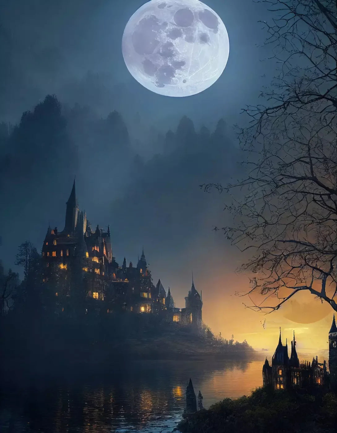 Haunted Castle 6X8 Fleece ( 72 X 96 Inch ) Backdrop