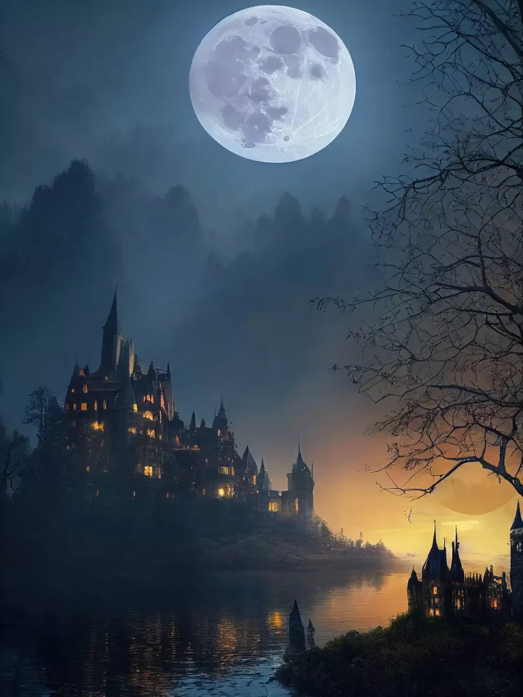 Haunted Castle 8X10 Fleece ( 96 X 120 Inch ) Backdrop