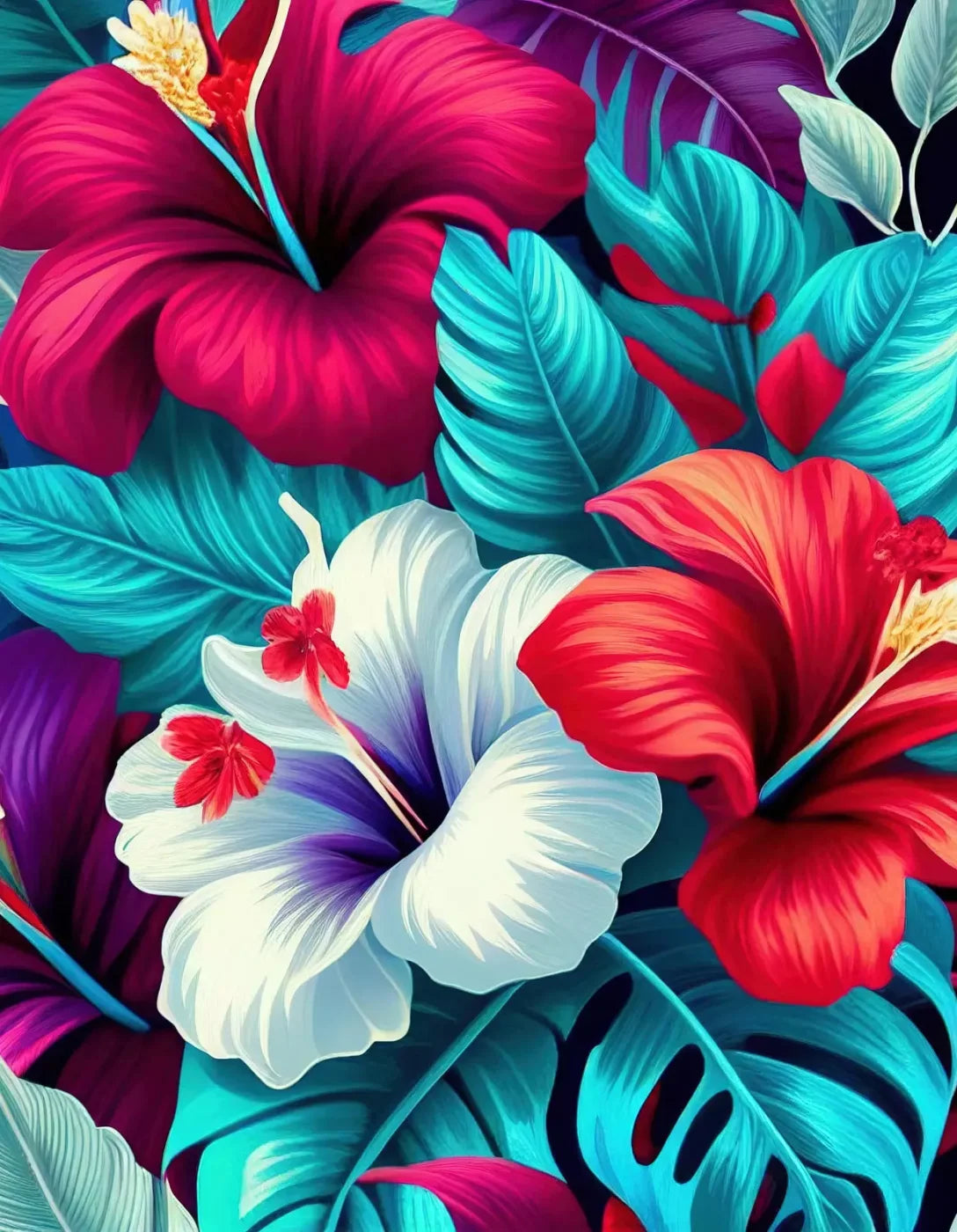 Hawaiian Hibiscus 6X8 Fleece ( 72 X 96 Inch ) Backdrop