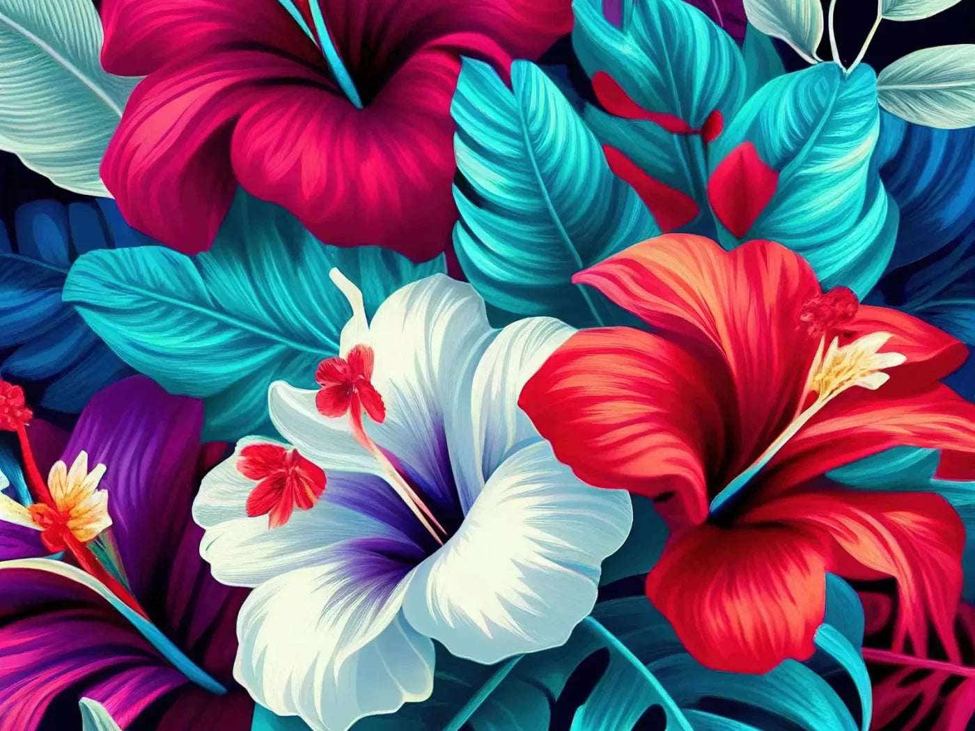 Hawaiian Hibiscus 7X5 Ultracloth ( 84 X 60 Inch ) Backdrop