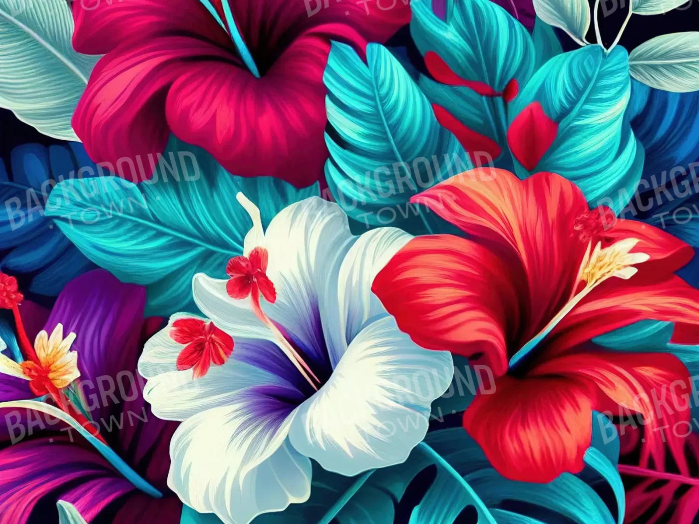 Hawaiian Hibiscus 7X5 Ultracloth ( 84 X 60 Inch ) Backdrop