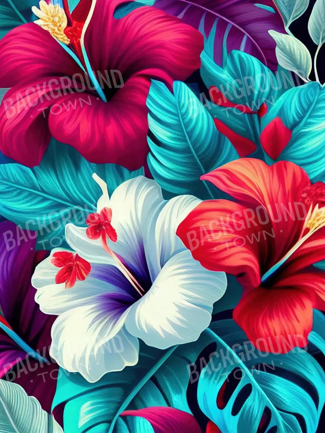 Hawaiian Hibiscus 8X10 Fleece ( 96 X 120 Inch ) Backdrop