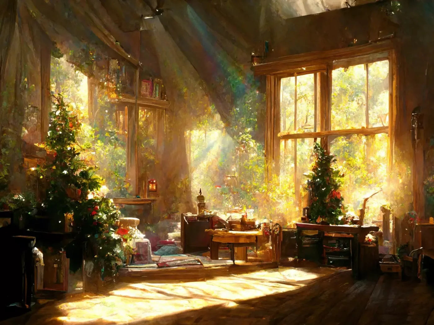 Holiday Cabin Interior 6’8X5’ Fleece (80 X 60 Inch) Backdrop