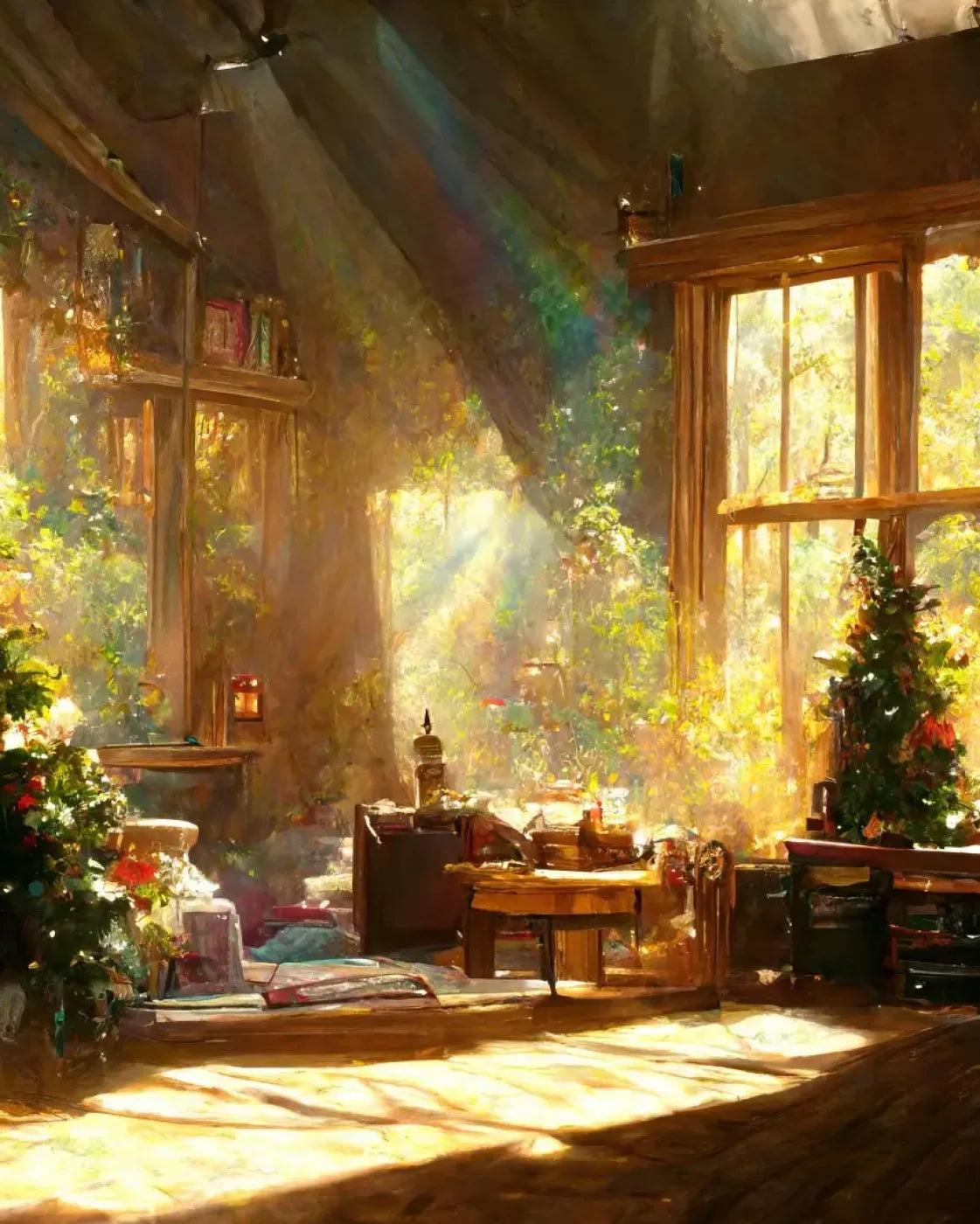 Holiday Cabin Interior 8’X10’ Fleece (96 X 120 Inch) Backdrop