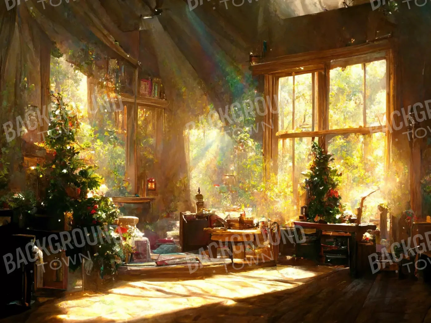 Holiday Cabin Interior 8’X6’ Fleece (96 X 72 Inch) Backdrop