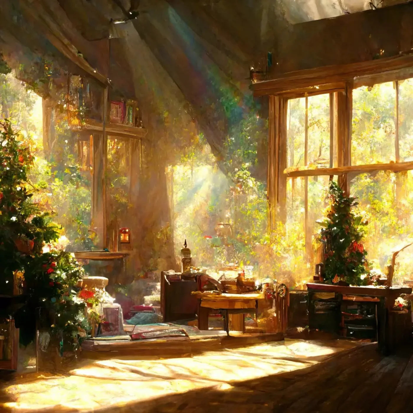 Holiday Cabin Interior 8’X8’ Fleece (96 X Inch) Backdrop