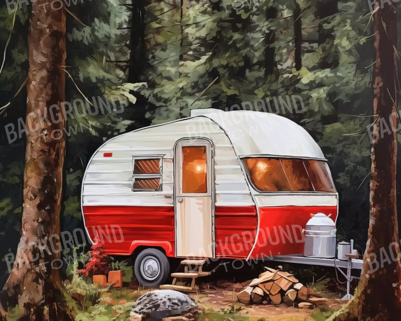 Holiday Camper In Forest Ii 10’X8’ Fleece (120 X 96 Inch) Backdrop