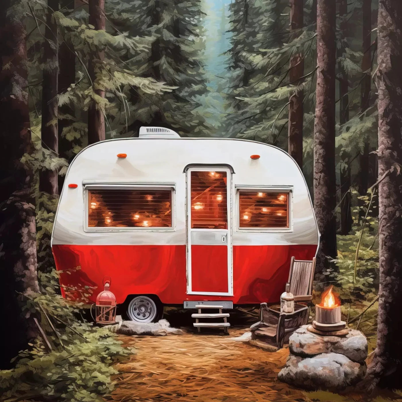 Holiday Camper In Forest 8X8 Fleece ( 96 X Inch ) Backdrop