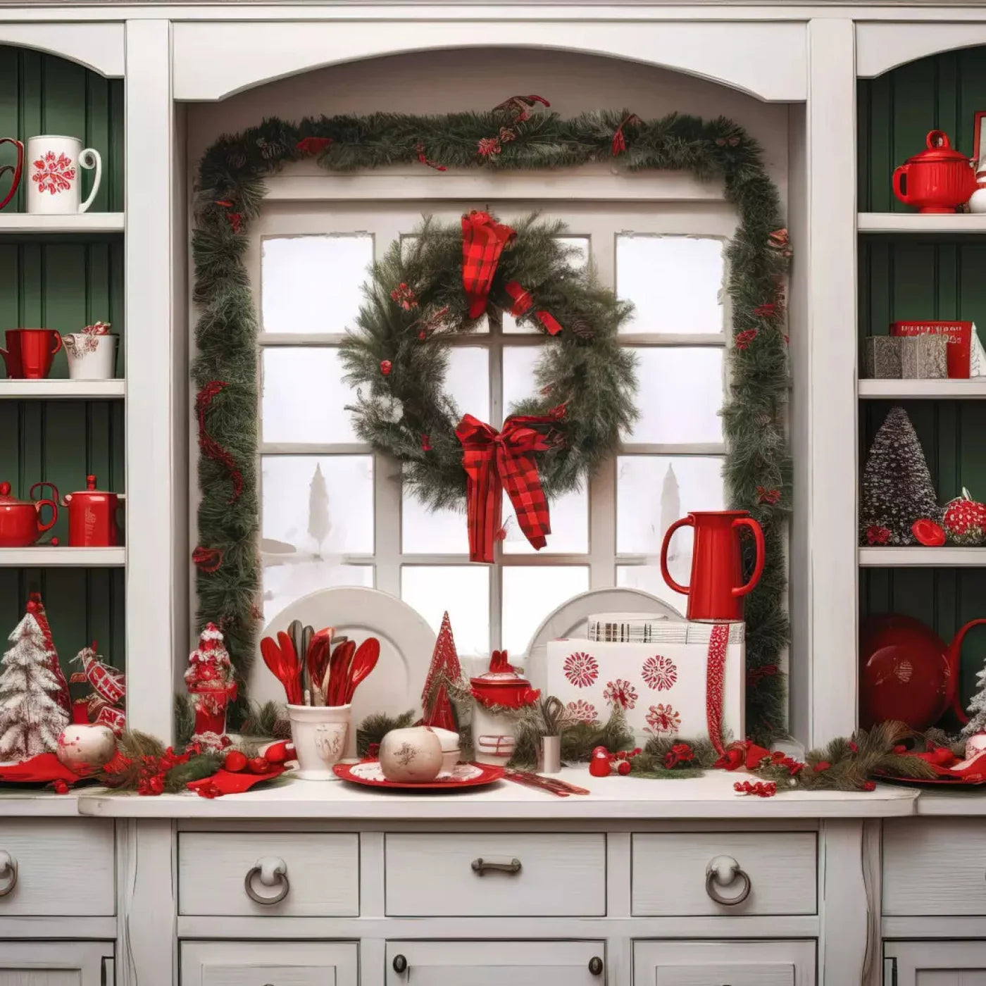 Christmas Kitchen In White 10X10 Ultracloth ( 120 X Inch ) Backdrop