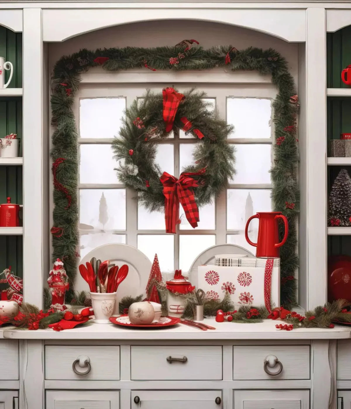 Christmas Kitchen In White 10X12 Ultracloth ( 120 X 144 Inch ) Backdrop