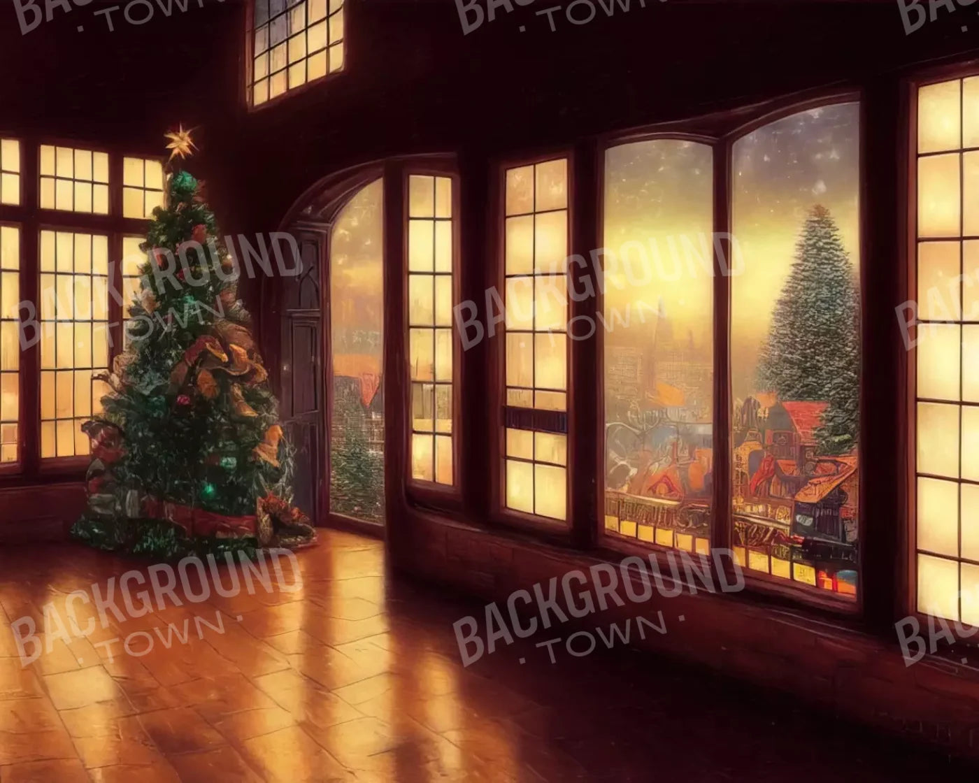 Holiday Train Station 10’X8’ Fleece (120 X 96 Inch) Backdrop
