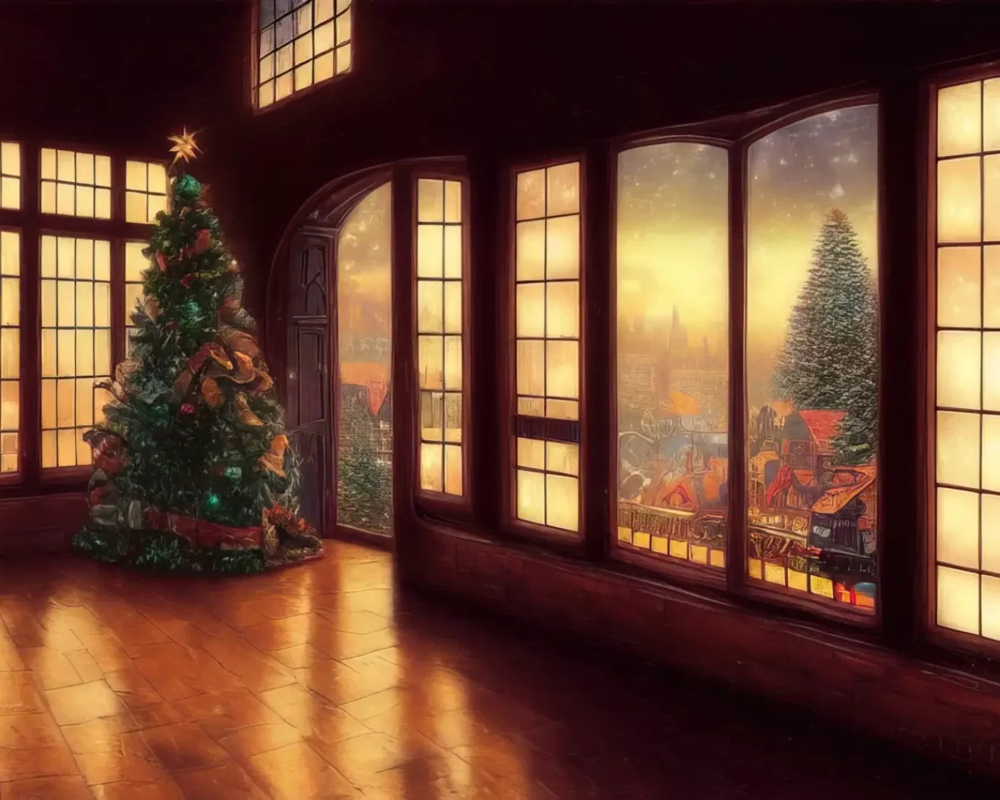 Holiday Train Station 10’X8’ Fleece (120 X 96 Inch) Backdrop