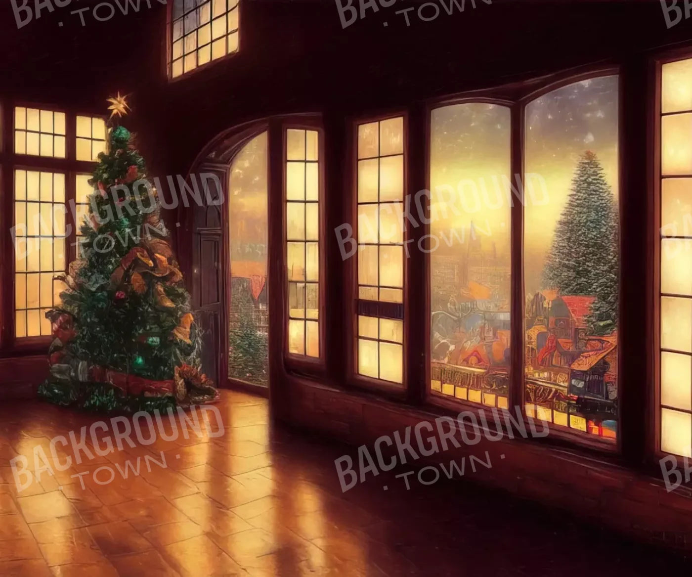 Holiday Train Station 12’X10’ Ultracloth (144 X 120 Inch) Backdrop