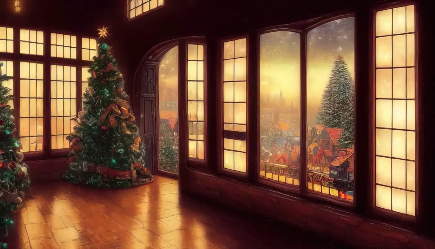 Holiday Train Station 14’X8’ Ultracloth (168 X 96 Inch) Backdrop