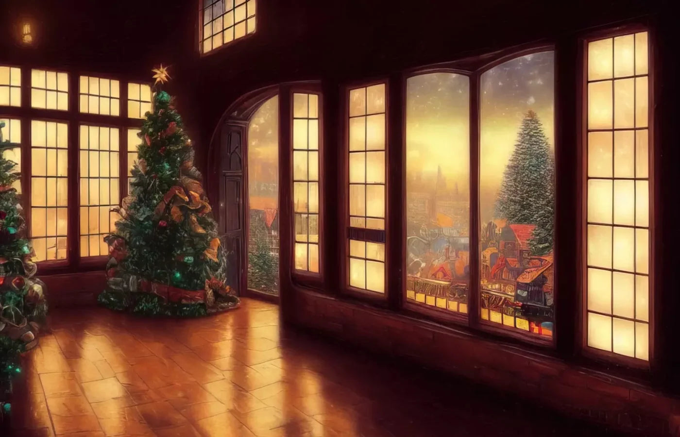 Holiday Train Station 14’X9’ Ultracloth (168 X 108 Inch) Backdrop