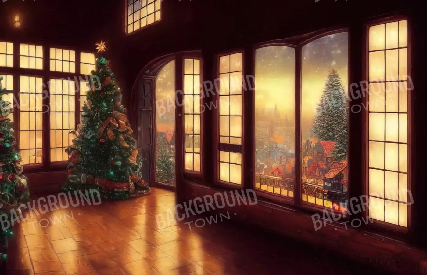 Holiday Train Station 14’X9’ Ultracloth (168 X 108 Inch) Backdrop