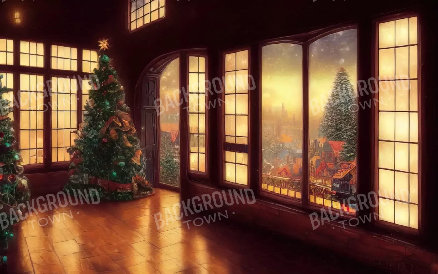 Holiday Train Station 16’X10’ Ultracloth (192 X 120 Inch) Backdrop