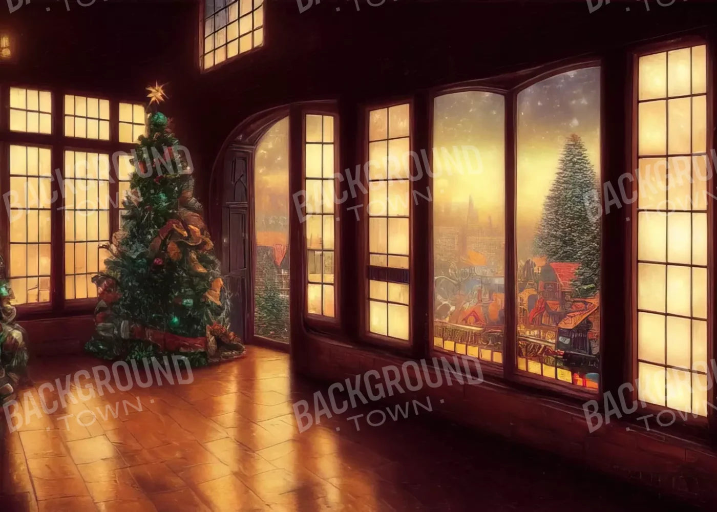Holiday Train Station 7’X5’ Ultracloth (84 X 60 Inch) Backdrop
