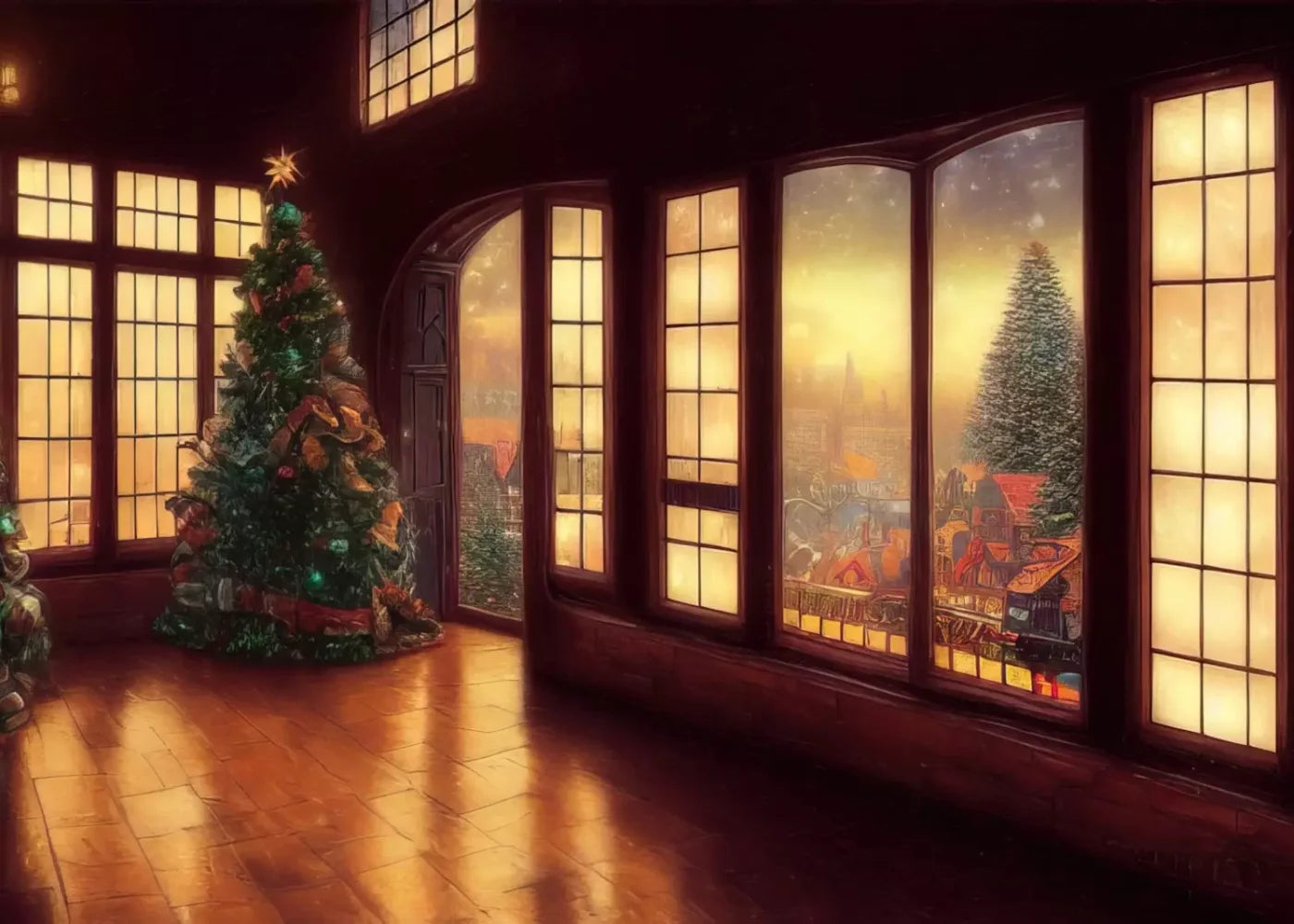 Holiday Train Station 7’X5’ Ultracloth (84 X 60 Inch) Backdrop