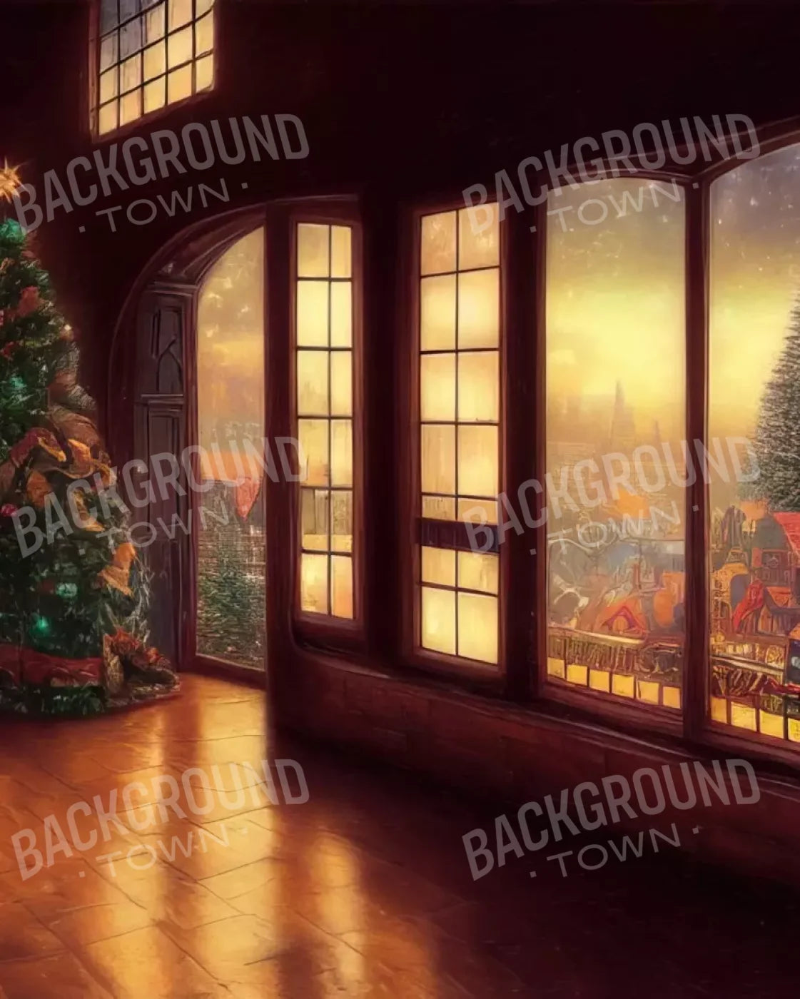 Holiday Train Station 8’X10’ Fleece (96 X 120 Inch) Backdrop