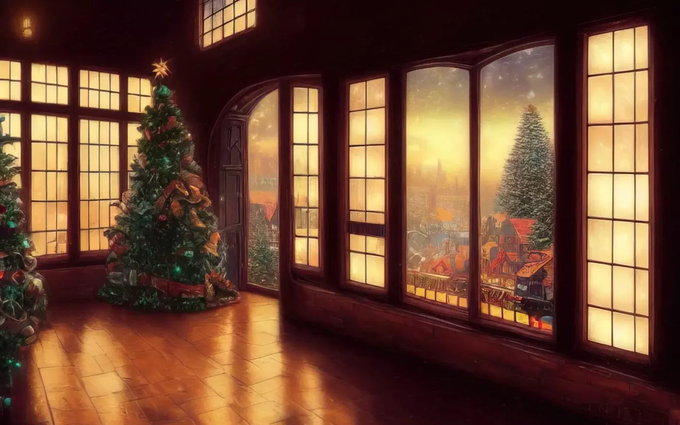 Holiday Train Station 8’X5’ Ultracloth (96 X 60 Inch) Backdrop
