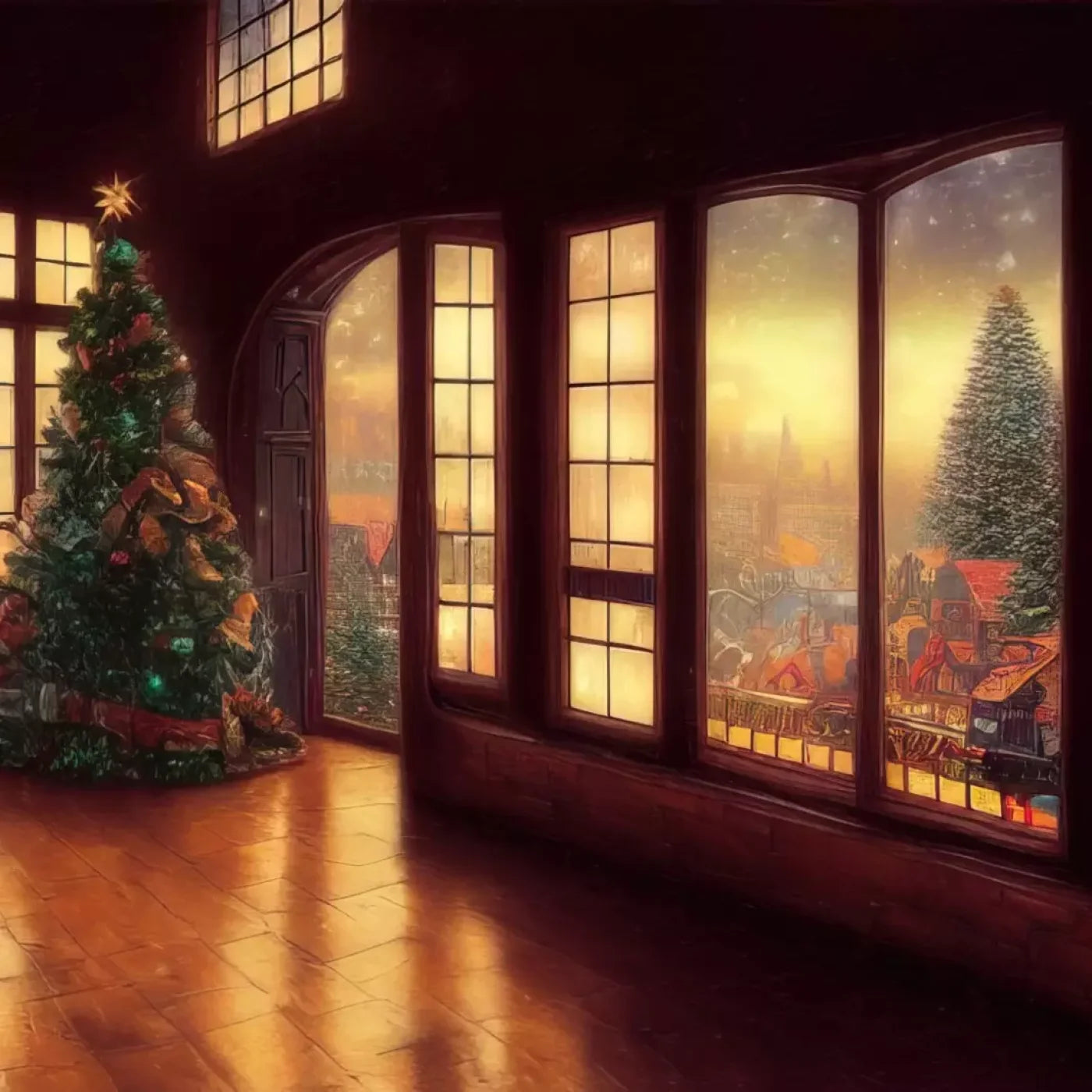 Holiday Train Station 8’X8’ Fleece (96 X Inch) Backdrop