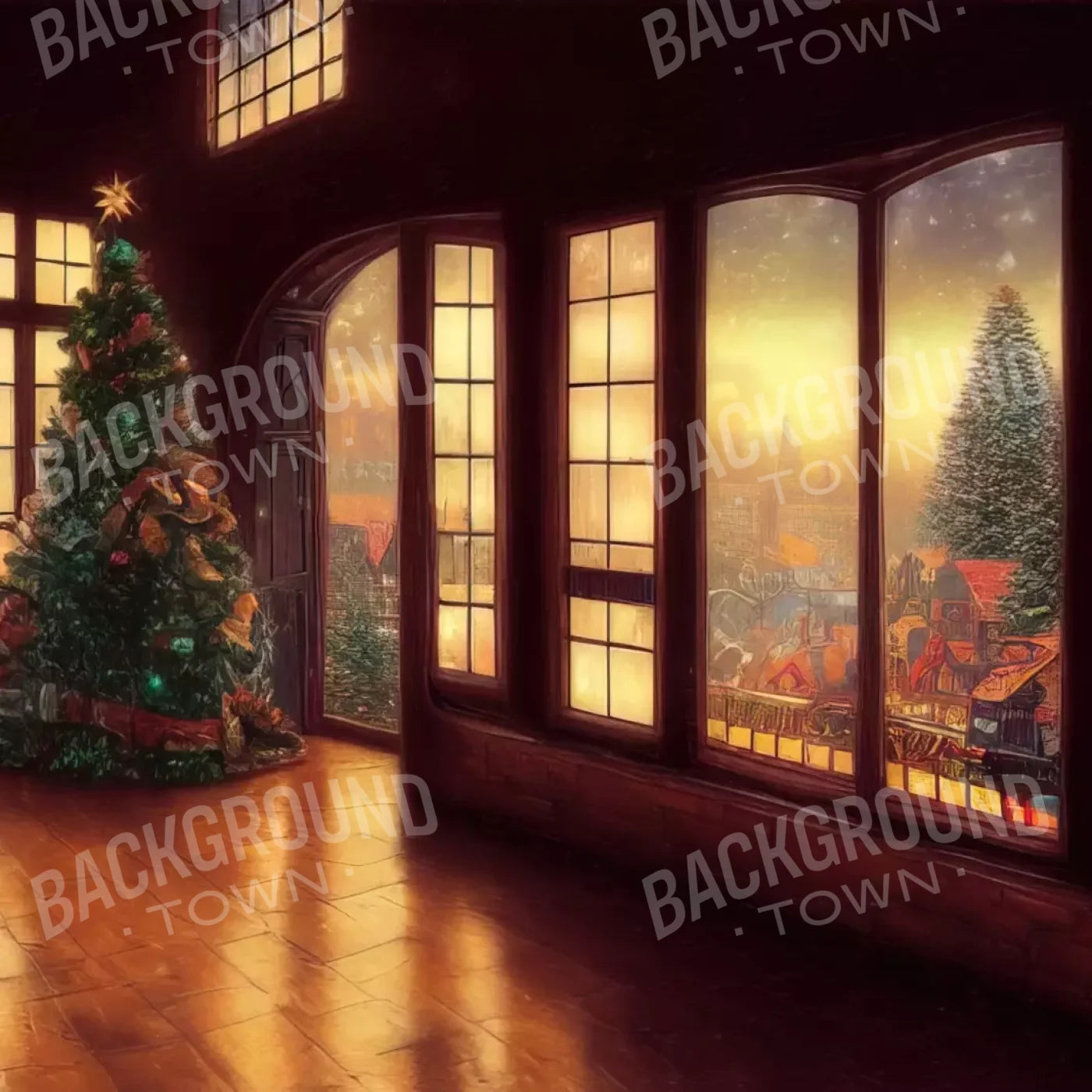Holiday Train Station 8’X8’ Fleece (96 X Inch) Backdrop
