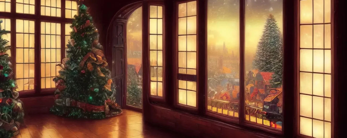 Holiday Train Station 20’X8’ Ultracloth (240 X 96 Inch) Backdrop