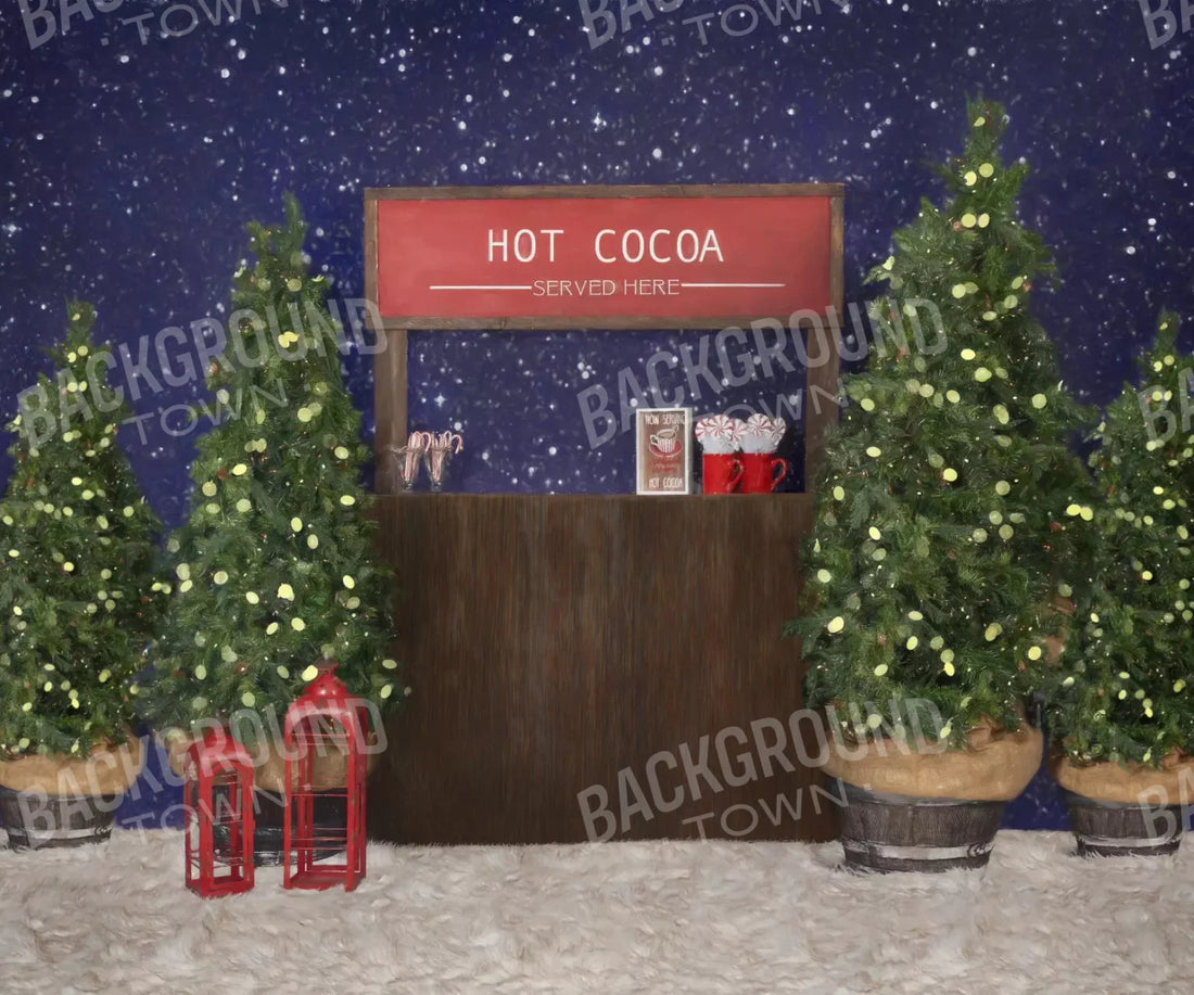 Christmas tree farm with hot cocoa stand set design Backdrop for Photography