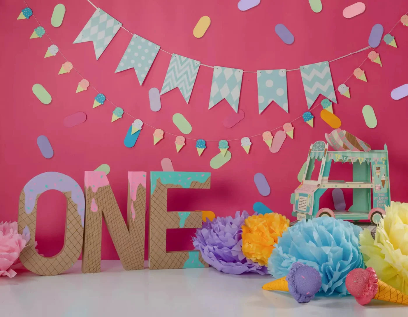 Ice Cream Smash 8X6 Fleece ( 96 X 72 Inch ) Backdrop