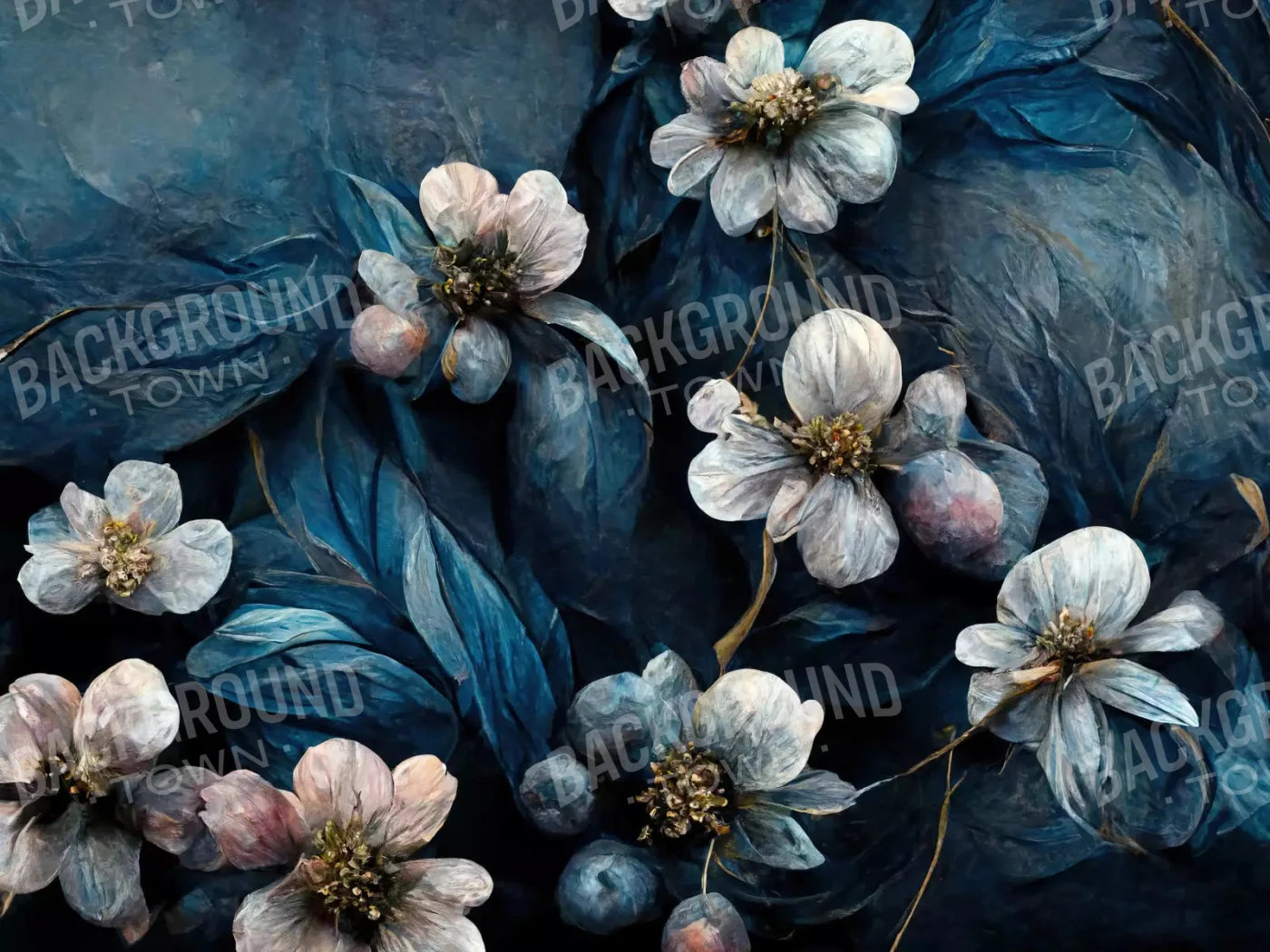 Denim Floral 10X8 Fleece ( 120 X 96 Inch ) Backdrop