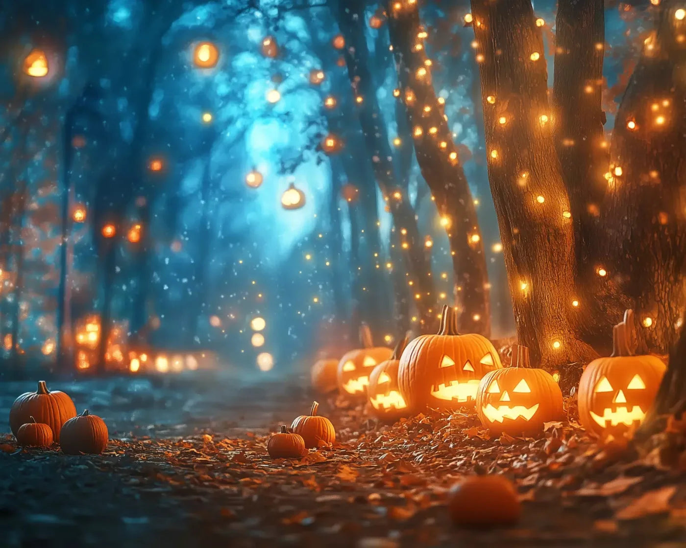 Jack O Lantern Path 2 10’X8’ Fleece (120 X 96 Inch) Backdrop