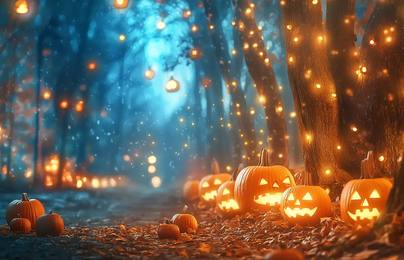 Jack O Lantern Path 2 14’X9’ Ultracloth (168 X 108 Inch) Backdrop