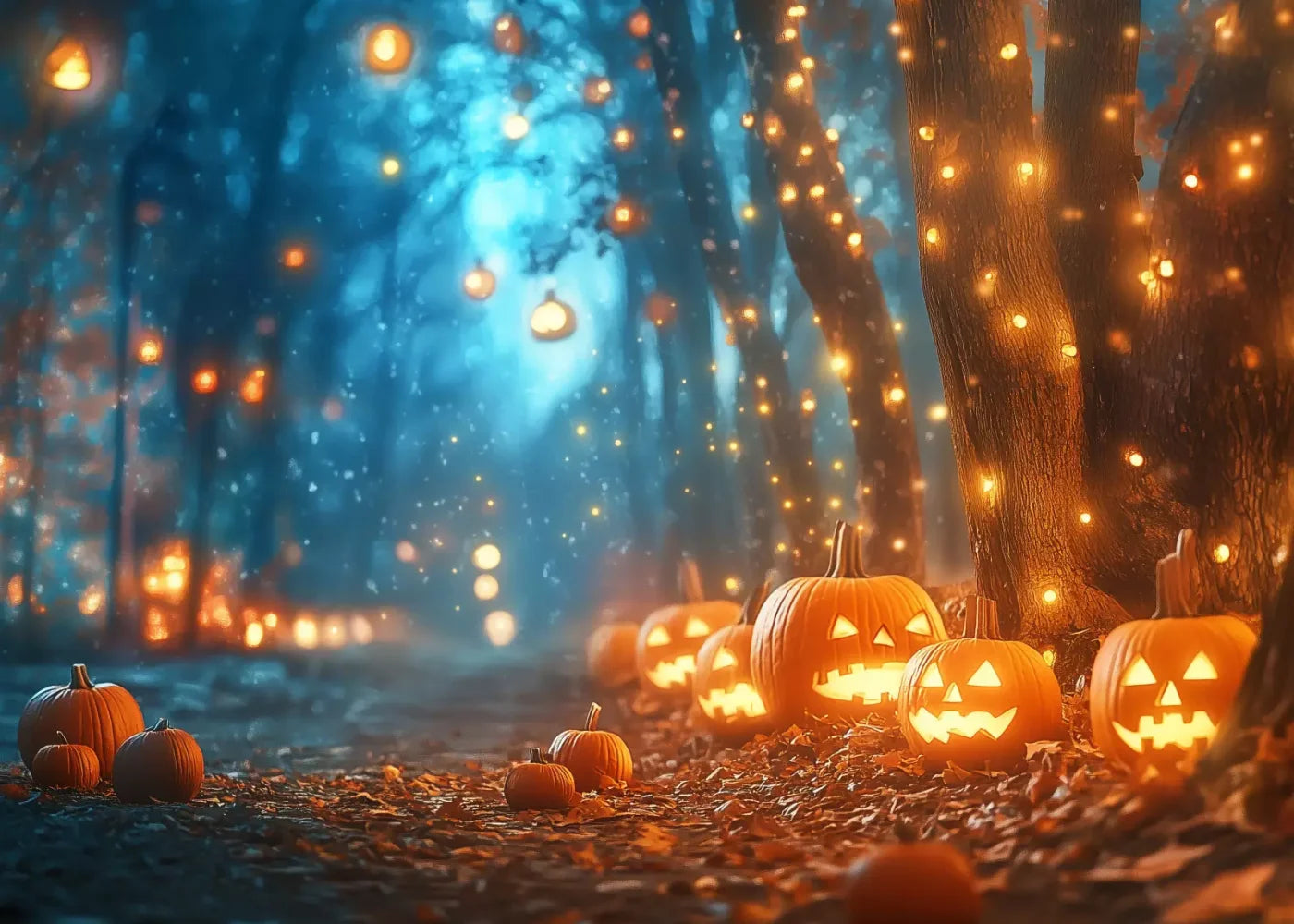 Jack O Lantern Path 2 7’X5’ Ultracloth (84 X 60 Inch) Backdrop