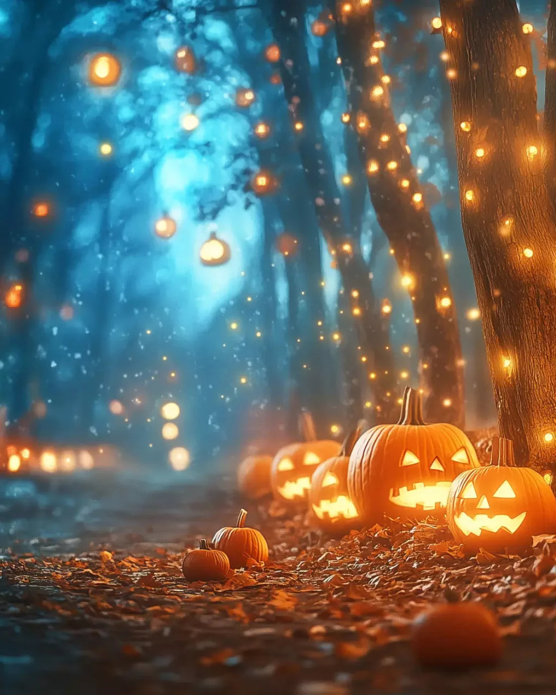 Jack O Lantern Path 2 8’X10’ Fleece (96 X 120 Inch) Backdrop