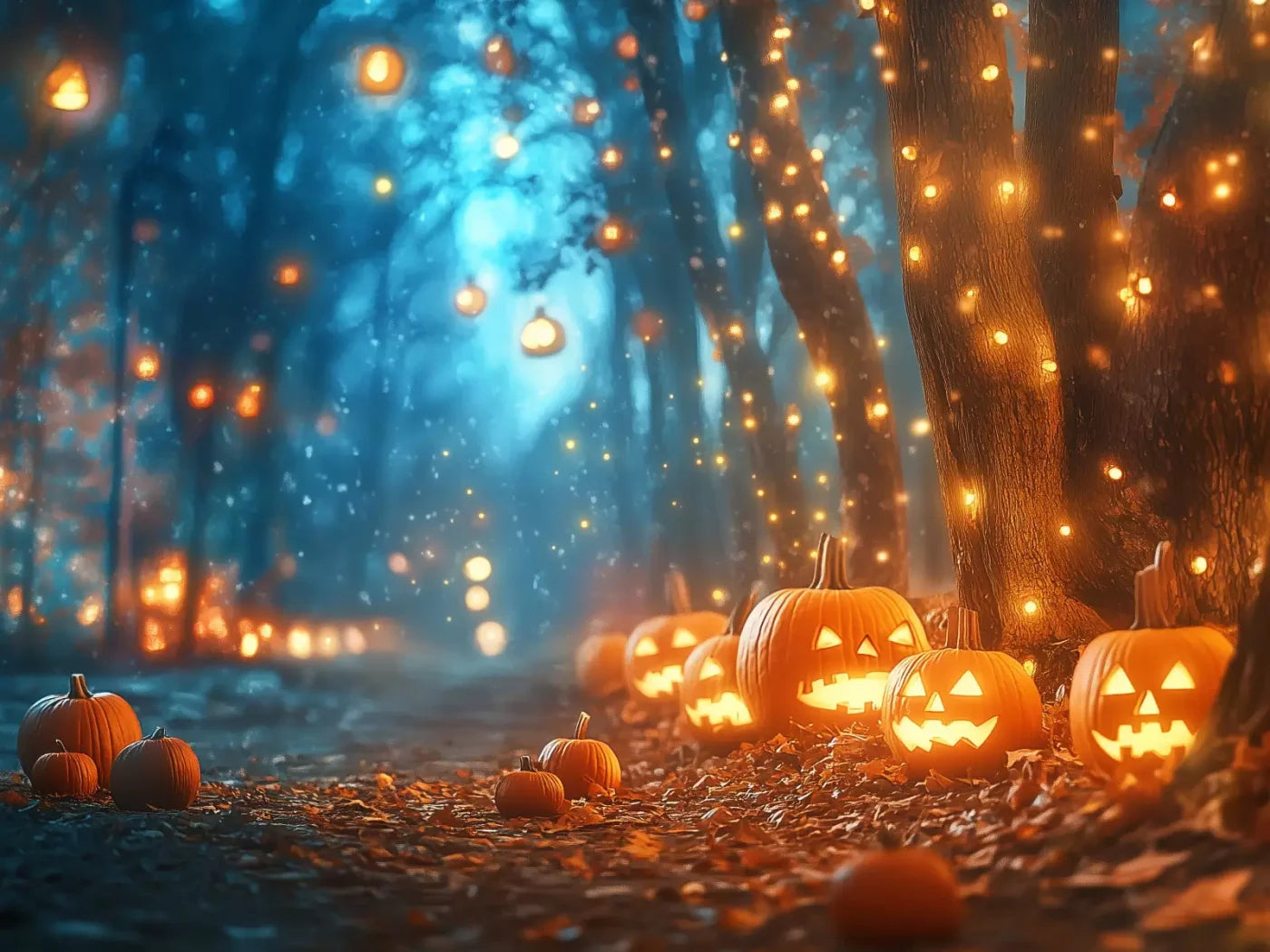 Jack O Lantern Path 2 8’X6’ Fleece (96 X 72 Inch) Backdrop
