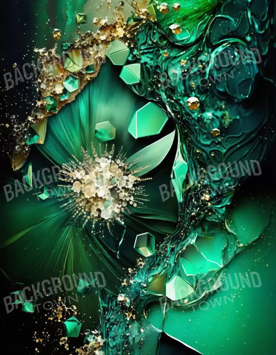 Jewel Abstract In Green 6X8 Fleece ( 72 X 96 Inch ) Backdrop