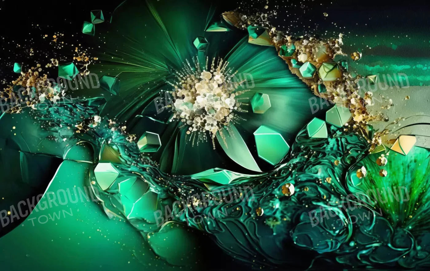 Jewel Abstract In Green H 16X10 Ultracloth ( 192 X 120 Inch ) Backdrop