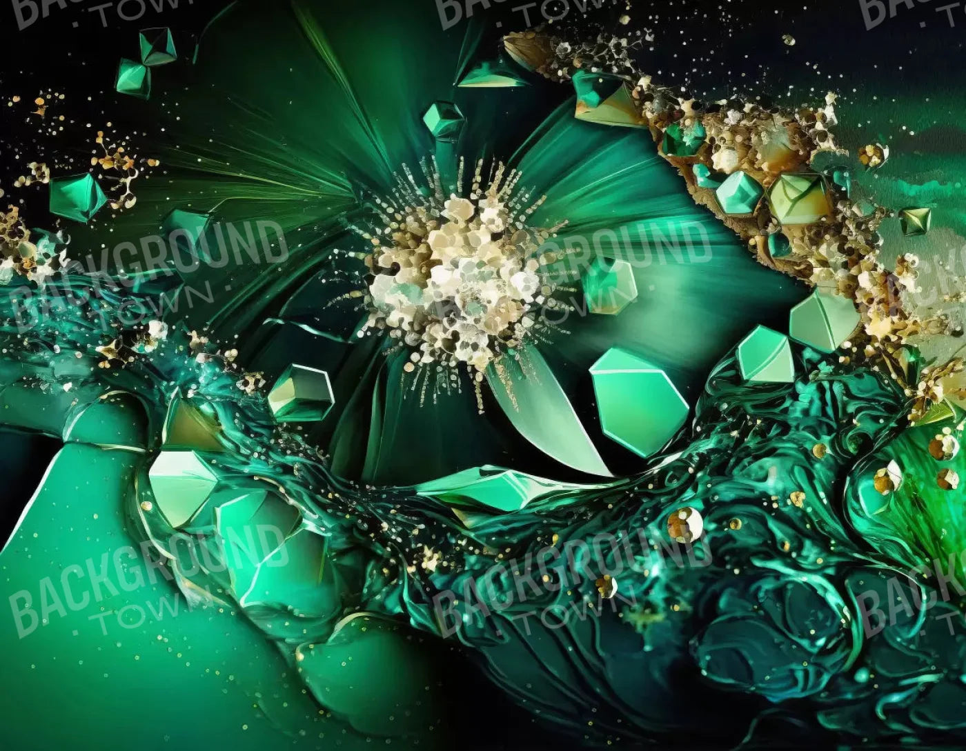 Jewel Abstract In Green H 8X6 Fleece ( 96 X 72 Inch ) Backdrop