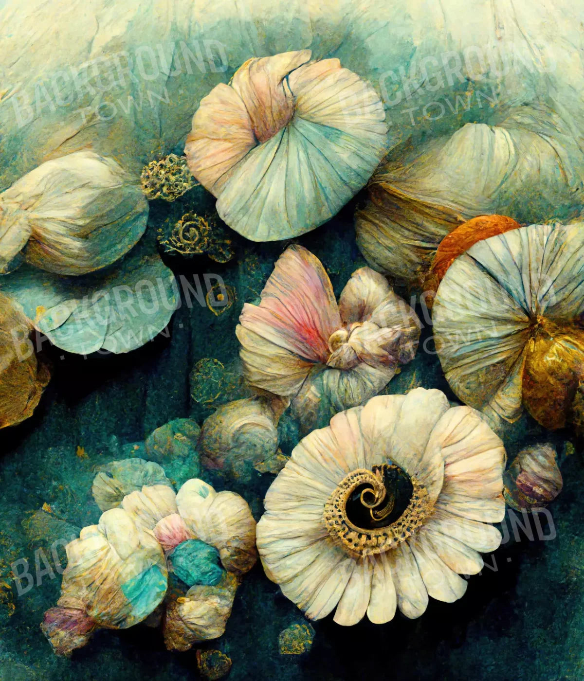 Jeweled Seashells 10X12 Ultracloth ( 120 X 144 Inch ) Backdrop