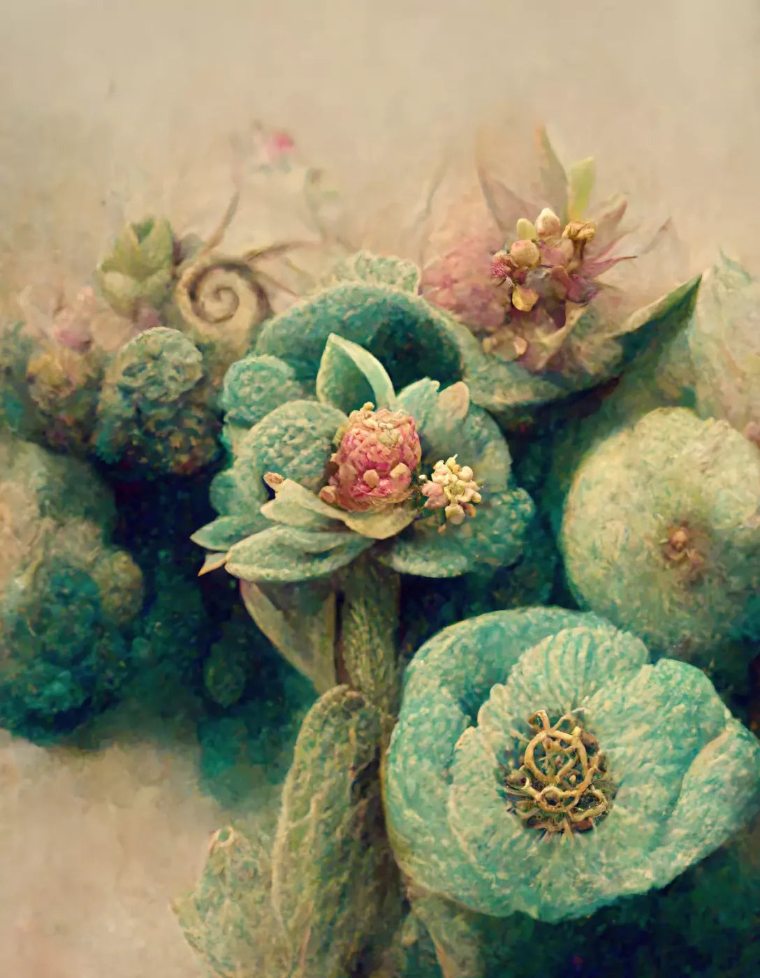 Jeweled Succulents 6’X8’ Fleece (72 X 96 Inch) Backdrop