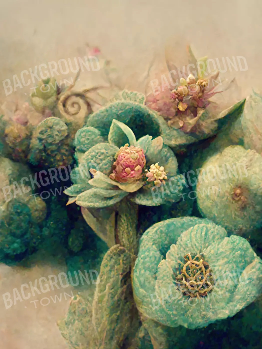 Jeweled Succulents 8’X10’ Fleece (96 X 120 Inch) Backdrop