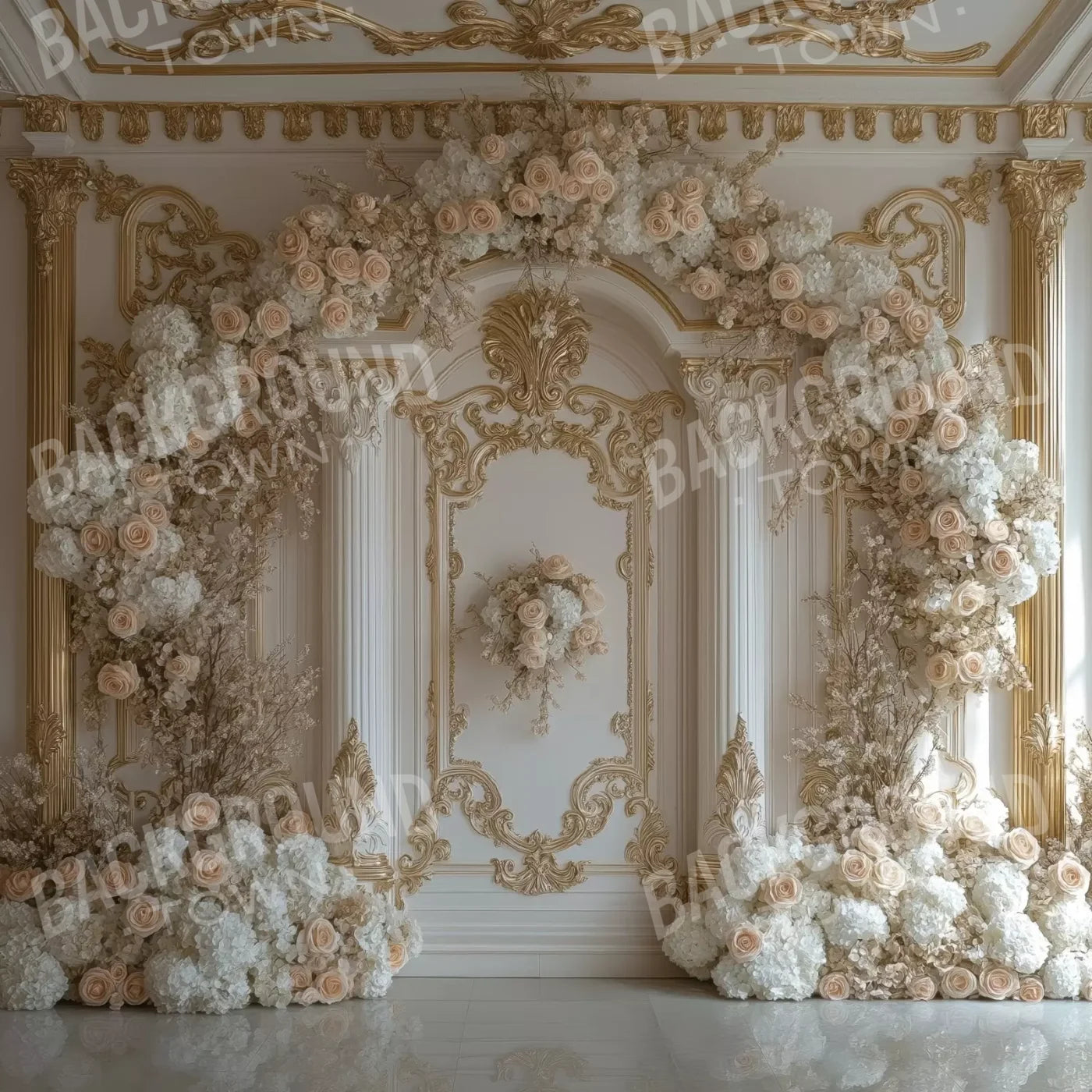 Light Elegant Flower Arch Ballroom 8’X8’ Fleece (96 X Inch) Backdrop