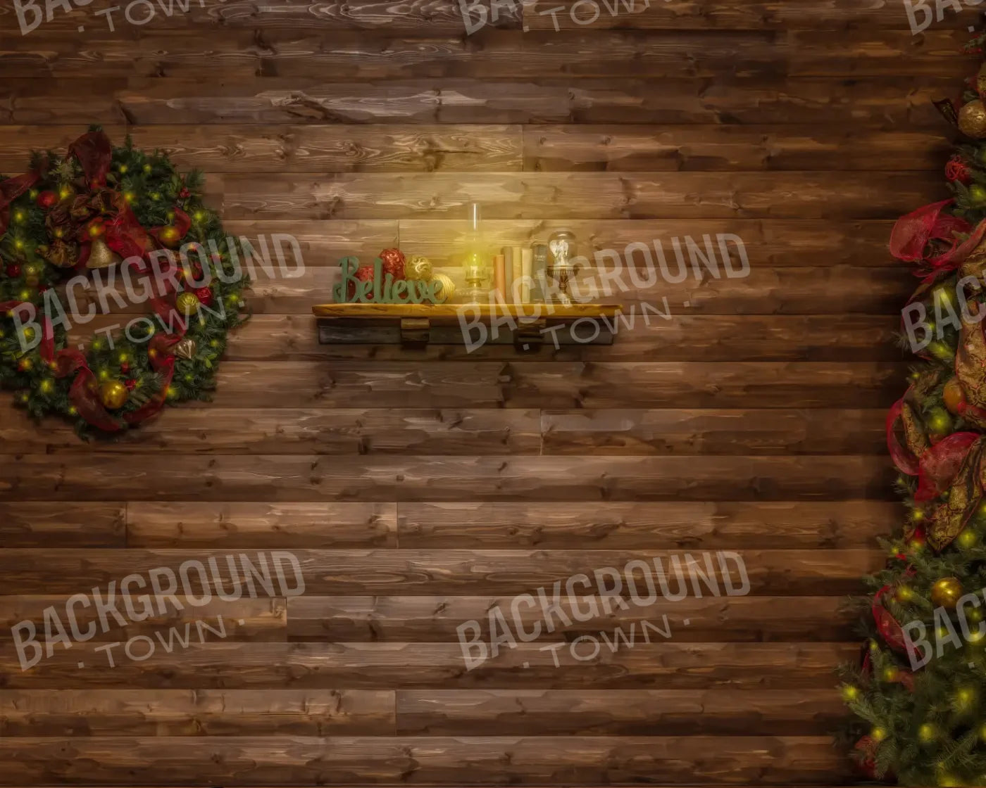 Magic of Santa Believe Wall Tree / No Presents 10’x8’ Fleece (120 x 96 inch) Backdrop