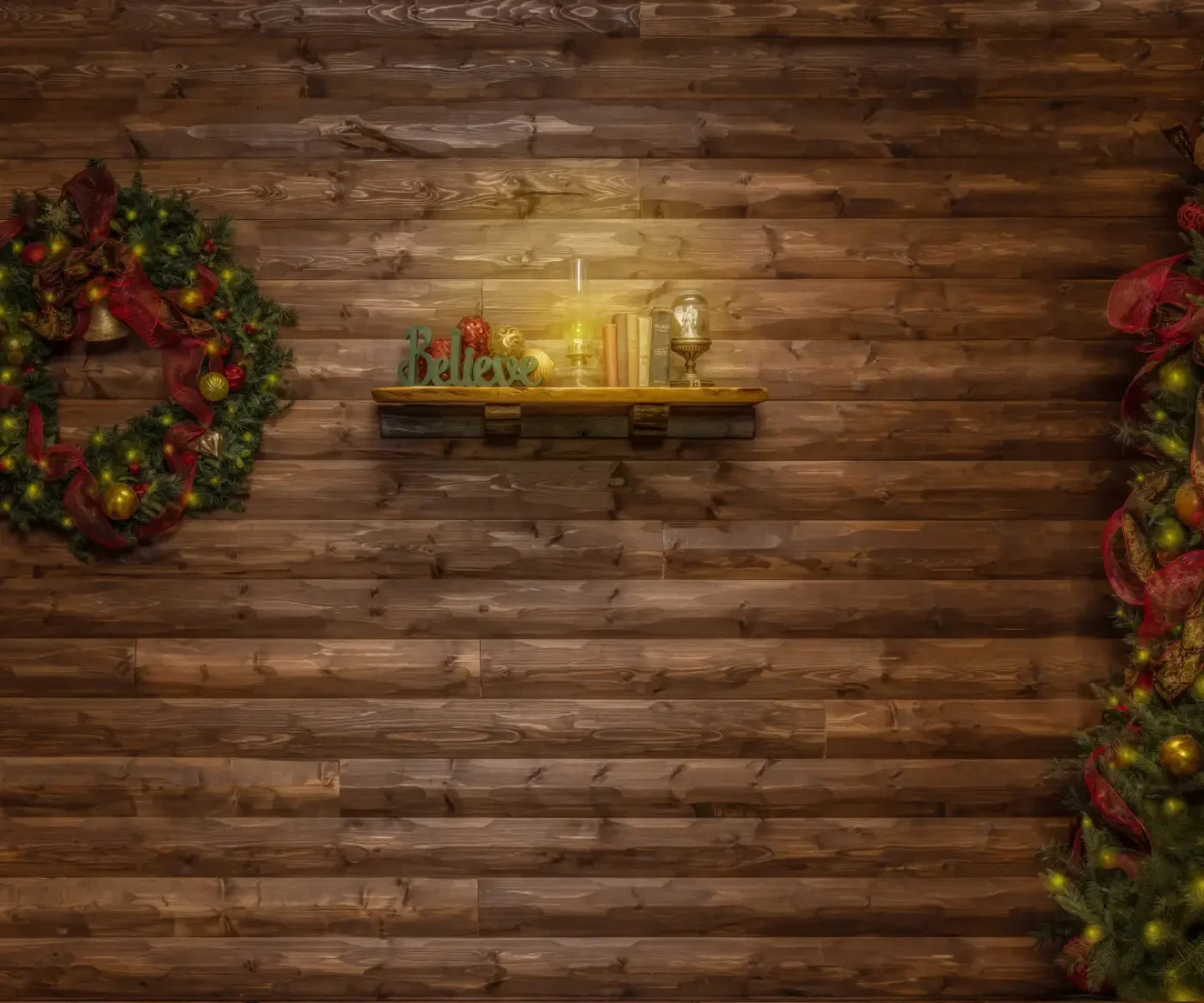 Magic of Santa Believe Wall Tree / No Presents 12’x10’ UltraCloth (144 x 120 inch) Backdrop