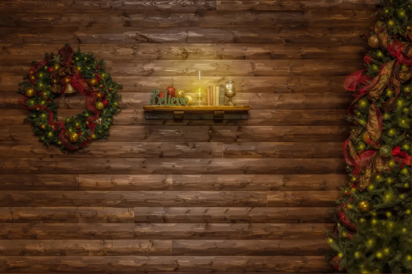 Magic of Santa Believe Wall Tree / No Presents 12’x8’ UltraCloth (144 x 96 inch) Backdrop