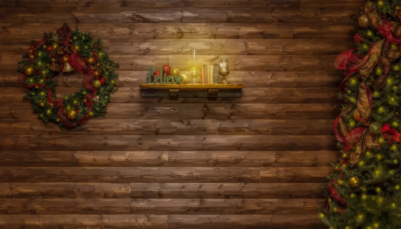 Magic of Santa Believe Wall Tree / No Presents 14’x8’ UltraCloth (168 x 96 inch) Backdrop