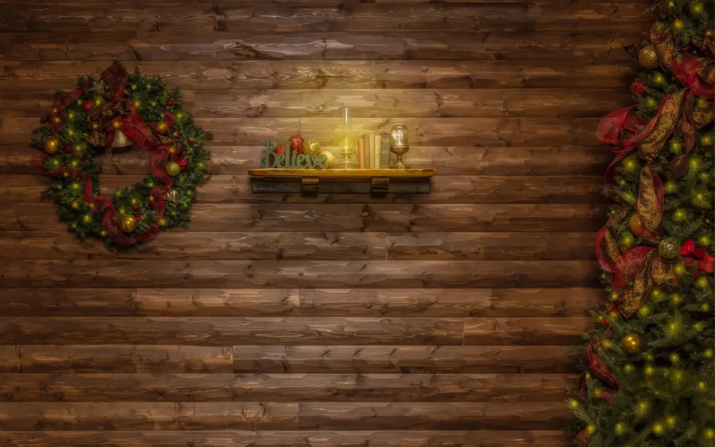 Magic of Santa Believe Wall Tree / No Presents 16’x10’ UltraCloth (192 x 120 inch) Backdrop