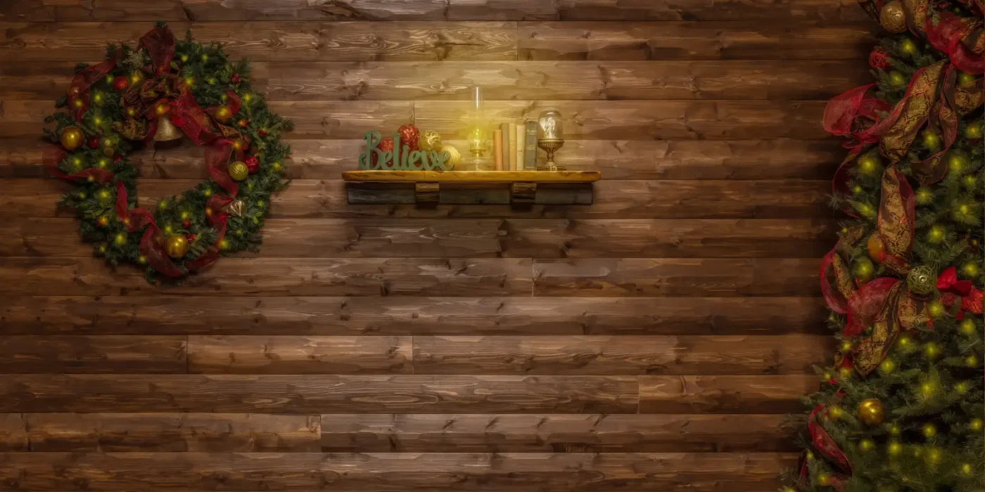 Magic of Santa Believe Wall Tree / No Presents 16’x8’ UltraCloth (192 x 96 inch) Backdrop
